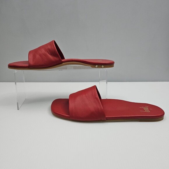 Beek Honeybird Slide Sandal Womens 9 Red Leather Square Toe Designer Comfort - Picture 2 of 13